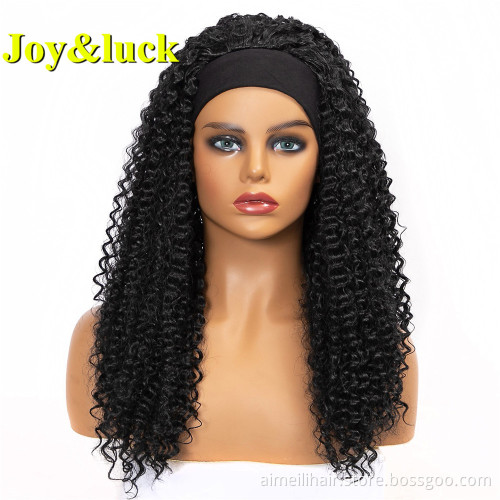 Wholesale Prices for African Black Women Scarf Wig Beige Hairband Short Black Afro Kinky Curly Headband Wig Synthetic Hair Wigs